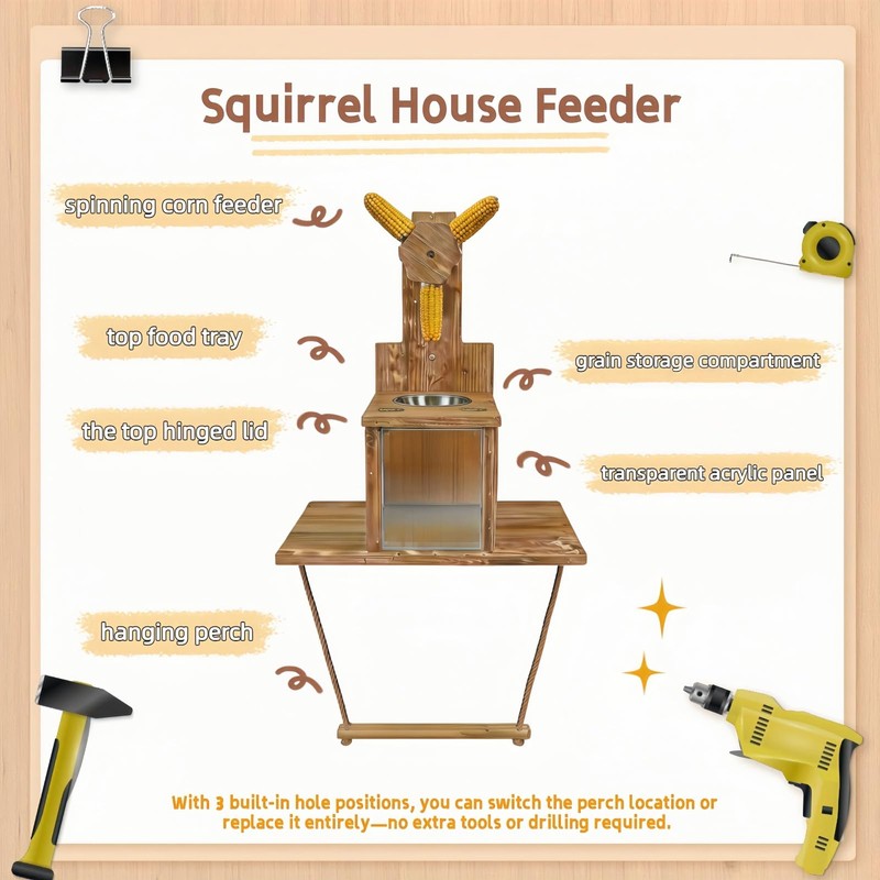 Lnncdsc Multifunctional Squirrel Feeder with 3 Ears Spinner Corn Cob
