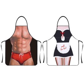 Lezhifeiwan 2pack Apron, 3D Waterproof Funny Apron, Sexy Man and Woman Cooking Apron, Polyester Sexy Apron for Home, Kitchen. Funny Creative Cooking Apron Couple