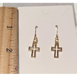 "Handmade" Goldtone Open Cross Earrings  w/Gold Plated  Earwires NEW Handmade