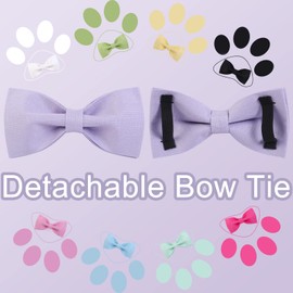 ARING PET Dog Collar, Cotton Lavender Bowtie Dog Collars, Adjustable Wedding Dog Collar Bow with Metal Buckle for Small Medium Large Boy and Girl Dogs