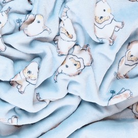 Mook Fabrics Printed Super Soft Velour Fleece (58'' Wide) Double Brushed - Elephants, Blue Cut by The Yard