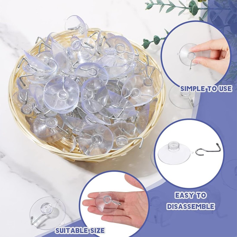 20 Wall Hooks Suction Cups, Small Plastic Suction Cups with
