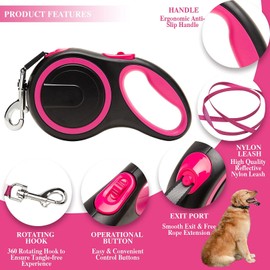Retractable Dog Leash with Anti-Slip Handle,8m/5mDog Walking Leash for Small to Large Dogs up to 50kg /20kg, One Button Break & Lock, Heavy Duty No Tangle (Pink, 8m)