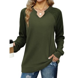 Poetsky Oversized Sweatshirts for Women Notch Neck Loose Fit Cute Lightweight Sweaters Pullover Tops Army Green XL