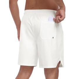 MoFiz Mens Swim Trunks 7 Inch Swim Shorts with Compression Liner Swimming Suits Board Shorts Surf Short Bathing Suit White M