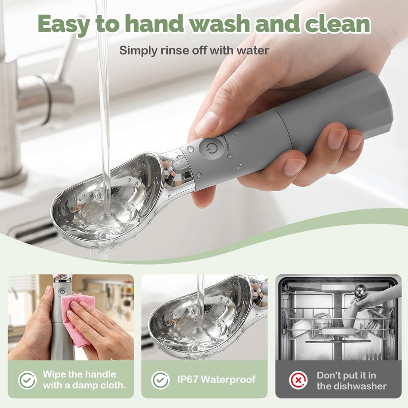 Heated Ice Cream Scoop, Rechargeable Removable Battery, 30s Heat to