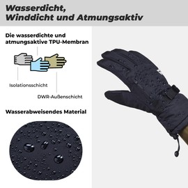 OOZi Ski Gloves for Men and Women, Waterproof Breathable Winter Gloves for Skiing, Snowboarding, Ice Skating, Hiking
