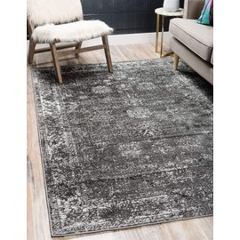 Unique Loom Sofia Collection Area Rug - Casino (9' x 12' Rectangle, Dark Gray/ Ivory)
