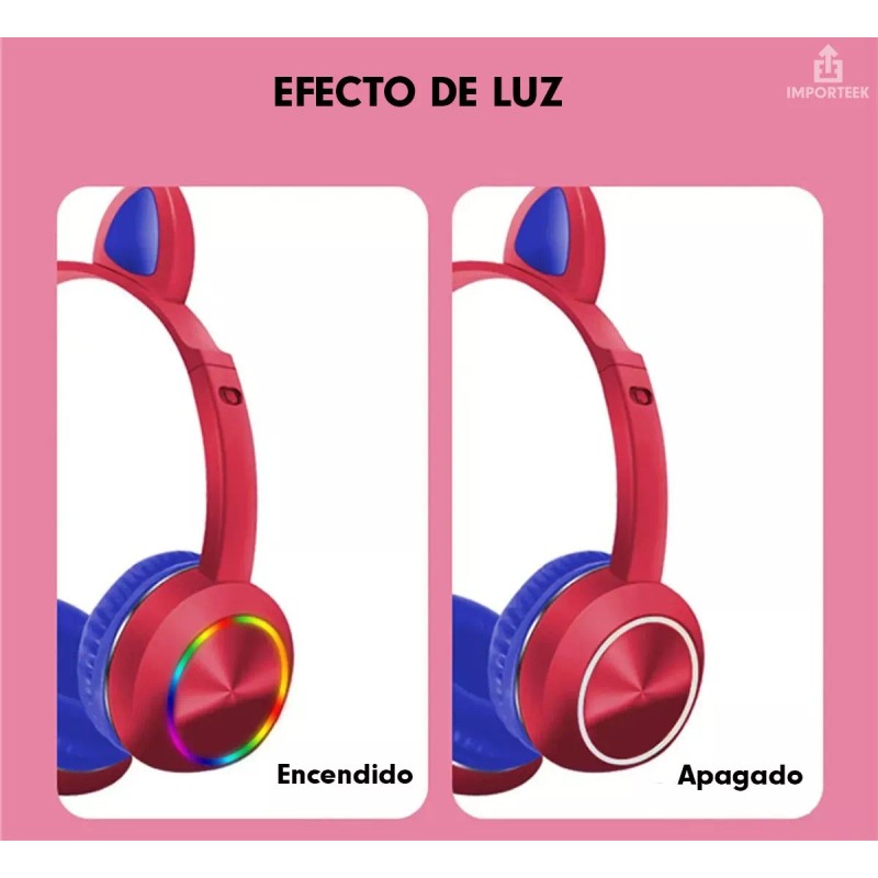 Importeek Audifonos Diadema Gamer Inalambrico Bluetooth Microfono Led