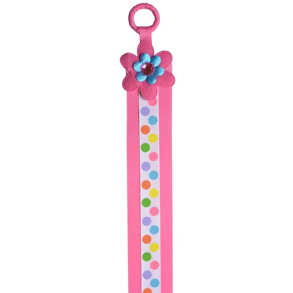 Hair Bow Holder Happy Dots and Flowers by Funny Girl Designs - 3 FEET LONG (Hot Pink & Turquoise)