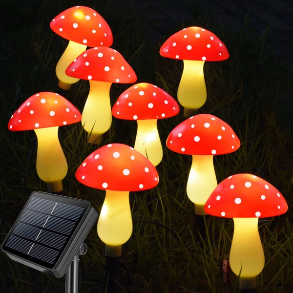 Homeleo Upgraded 8 Pack Red Mushroom Solar Lights for Outdoor