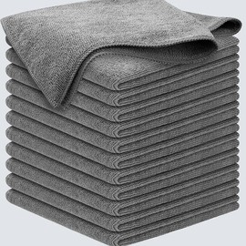 Microfiber Cleaning Cloth Grey - 12 Pcs (12.5"x12.5") - High Performance - 1200 Washes, Ultra Absorbent Microfiber Towel Weave Grime & Liquid for Streak-Free Mirror Shine - Car Washing Cloth - Colour: Yellow