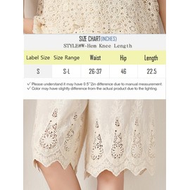 Lolita Embroidery Floral Lace Pettipants Half Slips for Womens Lightweight Cotton Linen Bloomer Short Pants Beige