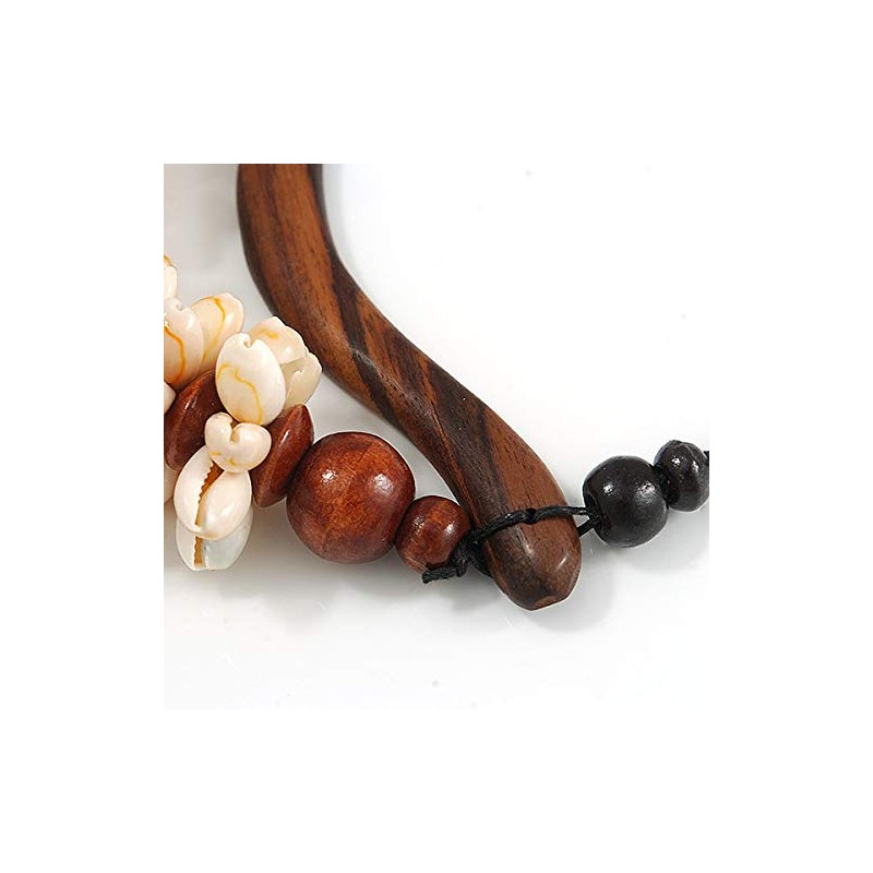 Avalaya Statement Sea Shell, Brown Wood Bead Black Cotton Cord