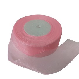 Dishaur Christmas Organza Ribbon for Gift Wrapping 38mm x 45m, Pink Sheer Organza Ribbon for Xmas Tree, Bows and Crafting