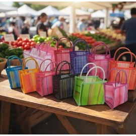5 Bolsas mexicanas para el supermercado 30 x 30 cm.Para el mandado. Reusables de malla plastica lavables. Bolsas de regalo para fiesta mexicanas Morrales Morralitos mexicanos