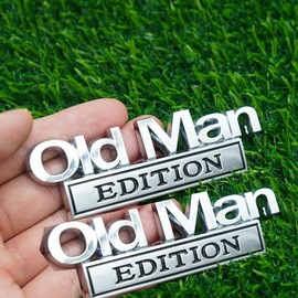 2pc Old Man Edition 3D Metal Emblem Fender Rear Tailgate Bumper Badge Nameplate Sticker Decal for Car Truck (Silver Black)