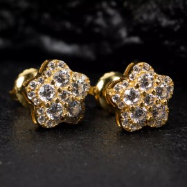 Tsv Jewelers Flower Cluster Star Men Iced Yellow Gold Sterling Silver Hip Hop Stud Earrings