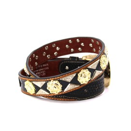 West Star Texas Western Leather Belt Gold Berry with Triangular Silver Concho Decoration 2601B HORSE BK WEAVE XXL