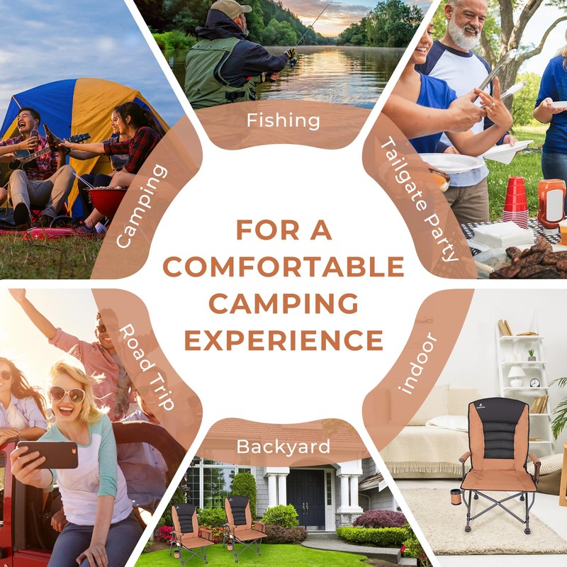 Camping Chairs for Adults, Adjustable Backrest Heavy Duty Oversized Folding