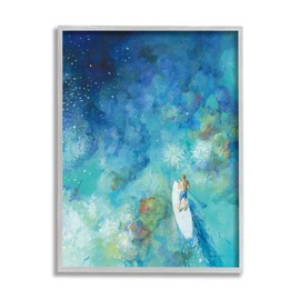 Stupell Industries Tropical Ocean Reef Paddle Board Male Surfer Blue Grey Framed Wall Art, 24 x 30