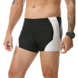 Danfiki Swimming Trunks Men's Tight Short Swimming Shorts with Drawstring Swimming Trunks Water Sports, black, M