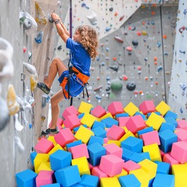 TAYUQEE Foam Pit Cubes Blocks - 36 PCS 5" x 5" x 5" Foam Gymnastics Blocks Trampoline Blocks, Memory Foam Padding for Freerunning, Parkour Courses, Skateboard Parks, BMX - Pink & Yellow & Dark Blue