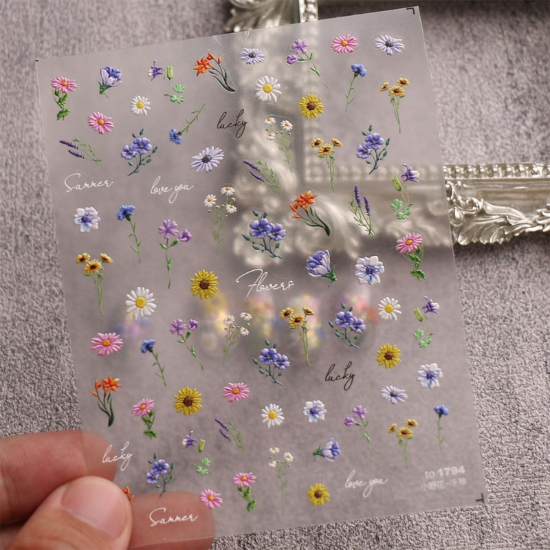 JMEOWIO 3D Nagelsticker Bunte Blumen Nail Art Sticker Selbstklebend Nagelaufkleber