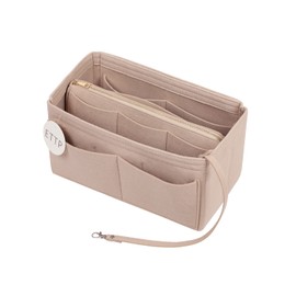 ETTP Purse Organizer Insert, Felt Tote Organizer Insert With Metal Zipper, Handbag Organizer For Speedy, Neverfull, Tote, Handbag, 7 Colors 5 Sizes (Medium Slender, Beige)