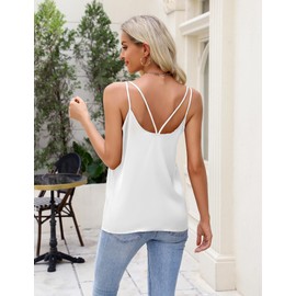 Zeagoo Womens 2 Pack Silk Tank Tops Satin Camisole V Neck Sleeveless Spaghetti Strap Satin Shirts for Women