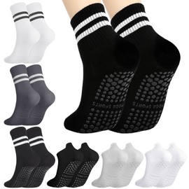 Guiqulai 6 Pairs Non Slip Yoga and Pilates Socks, Grippy Socks for Women, Breathable gym stocking women for Yoga, Barre, Dance, Workout and Fitness(Black, White and Gray)