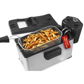 Elite Gourmet EDF-3500 Electric Immersion Deep Fryer. Removable Basket, Timer Control Adjustable Temperature, Lid with Viewing Window and Odor Free Filter,Stainless Steel,3.5 Quart / 14 Cup