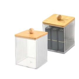 SVOCK Pack of 2 Cotton Buds Container, Cotton Pad Dispenser, Bathroom Organiser, Tampon Storage Cotton Buds Container, Cotton Pad Dispenser, Bamboo Cotton Pad Dispenser for Bathroom, Dressing Table,