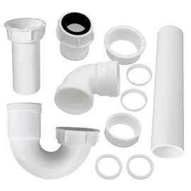 P Trap for Bathroom Sink Drain Pipe Kit 1-1/2" or 1-1/4" Sink Trap – Corrosion-Resistant Plumbing System for Kitchen & Bathroom, Includes Straight Pipes/Reversible J-Bend/Adapter and Washer