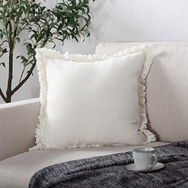 ATLINIA Linen Pillow Cover 20 x 20 Off White Pillow Cover with Tassels Decorative Pillow Cover Throw Pillow Cover for Couch Sofa Bed and Outdoor