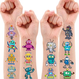 104PCS Cute Robot Temporary Tattoos Stickers Science Themed Birthday Party Decorations Supplies Favors Cool Funny Robotic Gear Up Robots Tattoo Sticker Gifts For Kids Boys Girls School Prizes Carnival