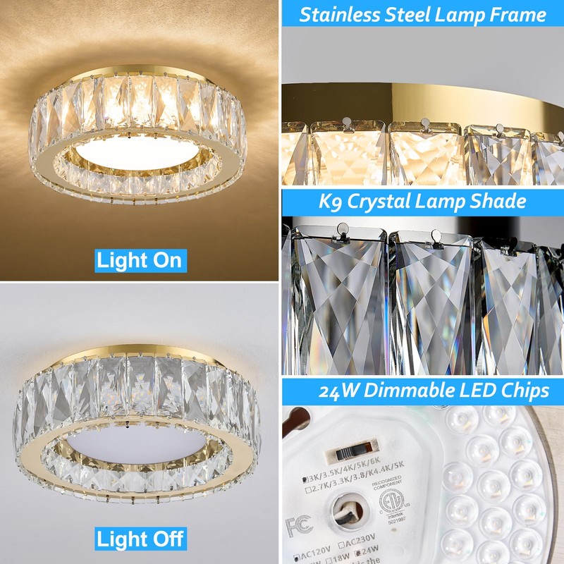 Gisisee 11 Inch Modern Gold Luxury Flush Mount Ceiling Light,Small