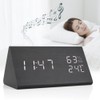 Wooden Alarm Clock LED Digital Time/Temperature/Humidity Display Voice Control