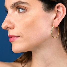 Diamond Treats Gold Hoop Earrings for Women Teen Girls Gold Plated 925 Sterling Silver Hoop Earrings for Women Elegant Gold Diamond Cut Hoop Earrings in 20mm, 30mm, 40mm or 60mm, Sterling Silver