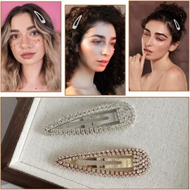 4Pcs Hair Clips Metal Snap Hairpins Bling Crystal Hair Barrettes Glitter Hair Decorative Party Valentine's Day Hair Accessories for Women Girls