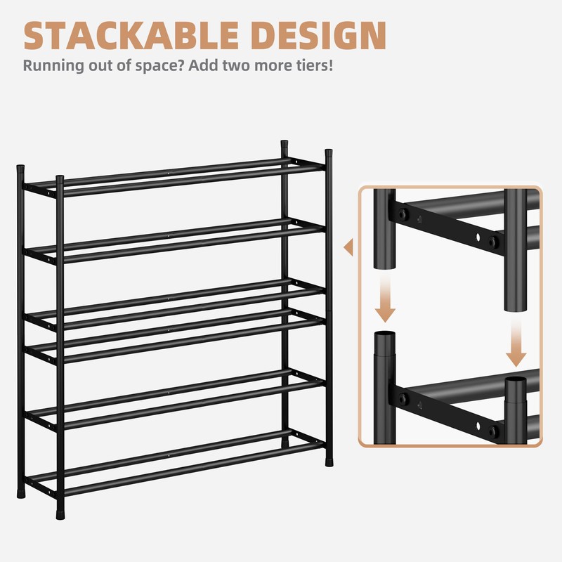 STORAGE MANIAC Long Expandable Shoe Rack, 18 Pairs Metal Wide