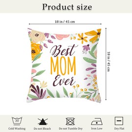 SGACMTIF Mother's Day Cushion Cover, 4 Pieces Mother Pillowcase,Best Mum Ever Throw Pillow Covers Case Set of 4 Mummy Gifts from Daughter Son Modern Decoration Festival Home Sofa Bedroom Office 45x45