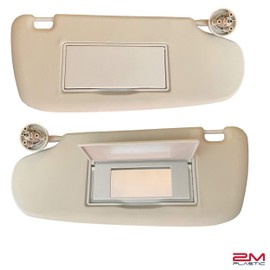 Sun Visor for Dodge Ram 1500 2500 3500 2002 2003 2004 2005 2006 2007 2008 2009 Driver and Passenger Sides Left + Right Beige Set Pair 2M PLASTIC