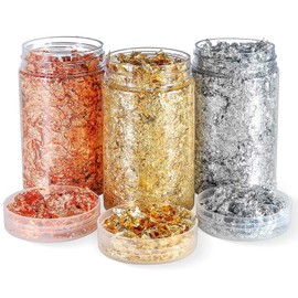 Metallic Flakes Gold Foil Flakes Silver Foil Flakes Rose Gold Metallic Leaf Foil Gold Foil Paper Metal Imitation Foil Flakes for Resin Art Nail Decorations Handicraft Decorations (Gold/Silver/Rose