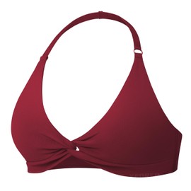 YEOREO Halter Sports Bras for Women Low Impact Removable Padded Adgustable Front Twist Deep V Bra Seamless Workout Gym Crop Tops Scarlett Red M
