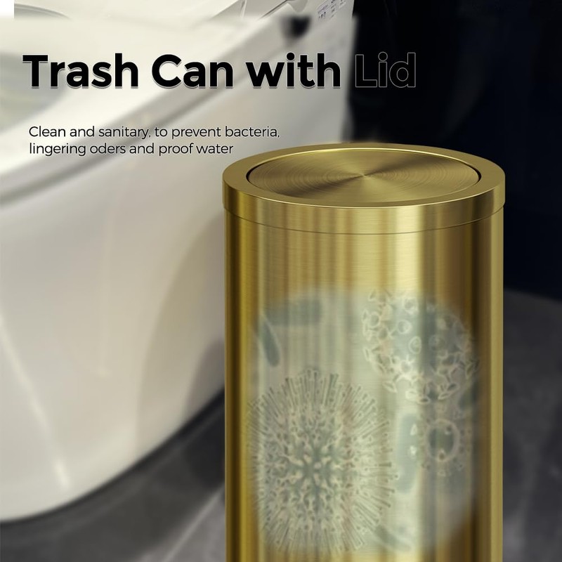 YOJIA 4.7 Gallon/18L Stainless Steel Bathroom Trash Can,Gold Garbage Bin
