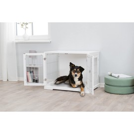 TRIXIE 32.7" Indoor Dog Crate, Wooden Crate Table for Dogs Up to 50 lb, Medium Dog Kennel, Perfect in Any Room, White