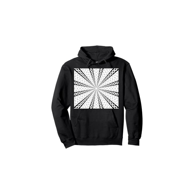 Star Effect Geometric Symmetrical Pattern Black On White Pullover Hoodie