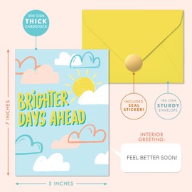 SWEETZER & ORANGE Elegant Get Well Card – 5”x7 with Interior Greeting – Wellness Card with Thick Cardstock Envelope & Gold Foil Sticker – Sentimental Greeting for When Down