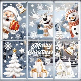 Christmas Window Stickers, 9 Sheets 3D Christmas Window Decorations, Static Christmas Window Clings, Reusable Xmas Window Stickers Santa Claus Snowman Reindeer Snowflake for Christmas Window Office